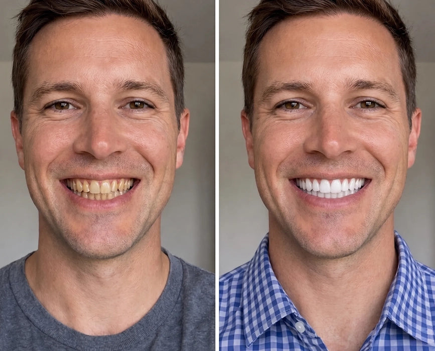 Before and after whitening comparison